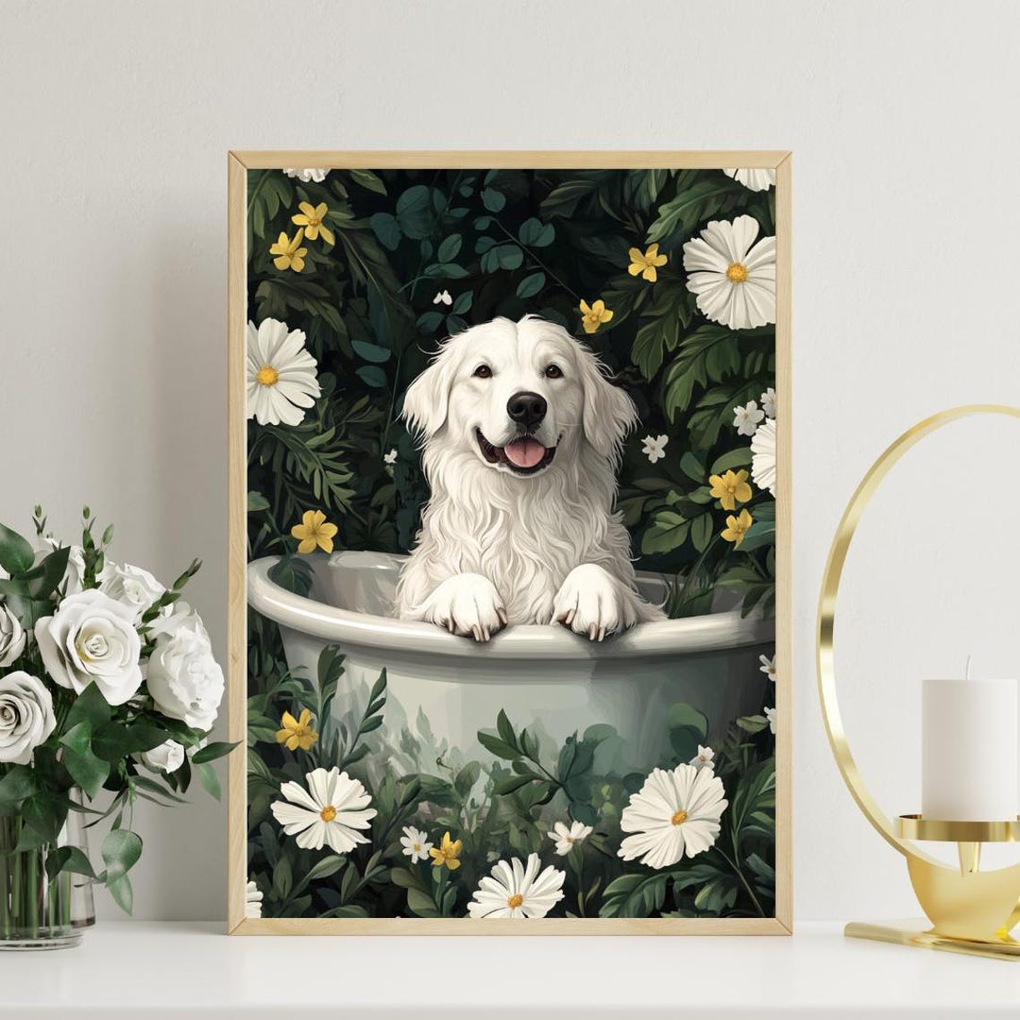 Great Pyrenees In Bathtub Poster Funny Dog Poster Great Pyrenees Bathroom Print Great Pyrenees Bath Poster Pet Poster Bathroom Wall Art - Image 3