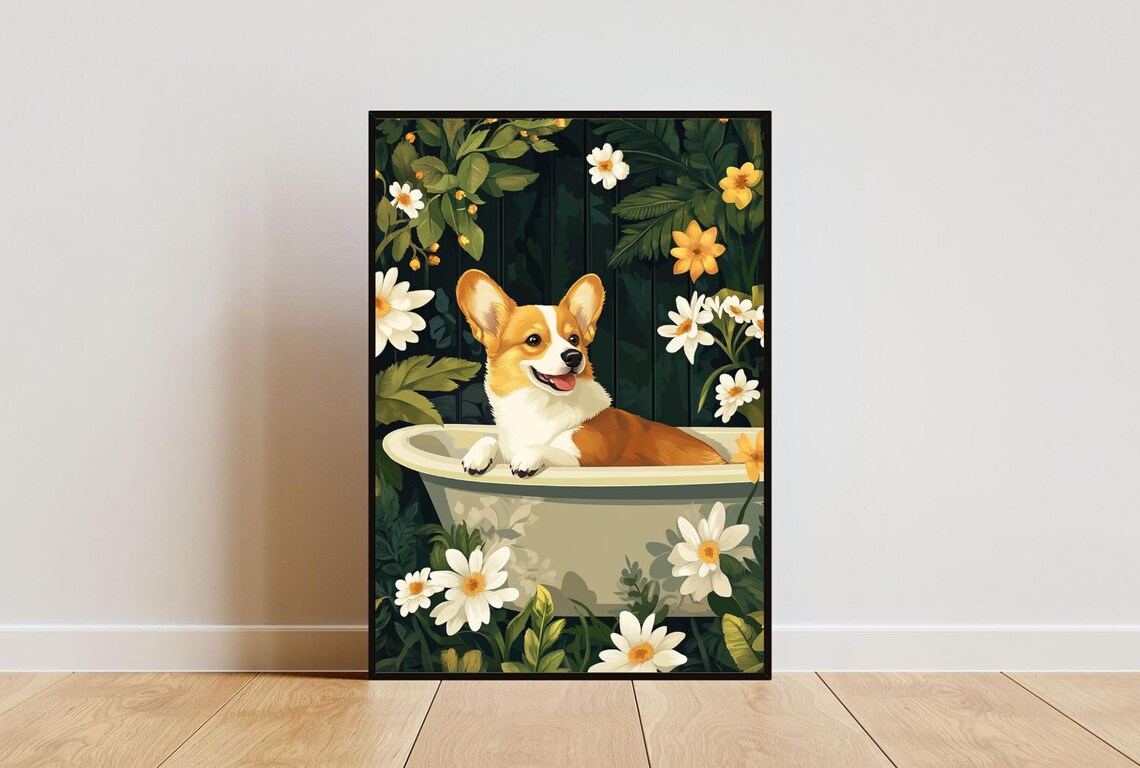 Pembroke Welsh Corgi in Bathtub Funny Dog Poster