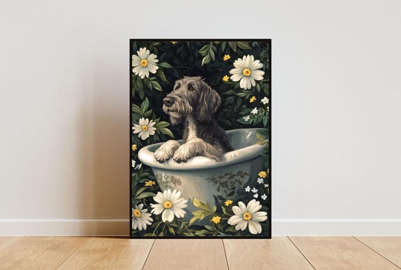 Irish Wolfhound In Bathtub Poster Funny Dog Poster Irish Wolfhound Bathroom Print Irish Wolfhound Bath Poster Pet Dog Bathroom Wall Art