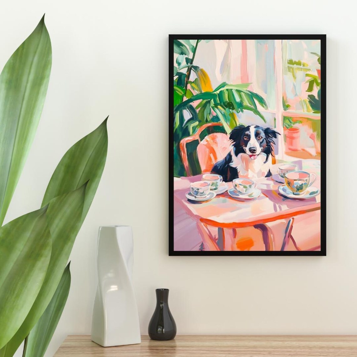 Retro Border Collie Poster Border Collie Oil Painting Vintage Border Collie Poster Dog Dining Room Wall Art Retro Dog Poster Pet Poster - Image 2