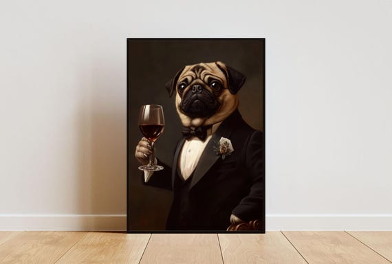 Pug In Tuxedo Poster Pet Poster Pug In Suit Print Dog Wall Art Pug Portrait Dog Living Room Poster Funny Pug Print Funny Pet Poster