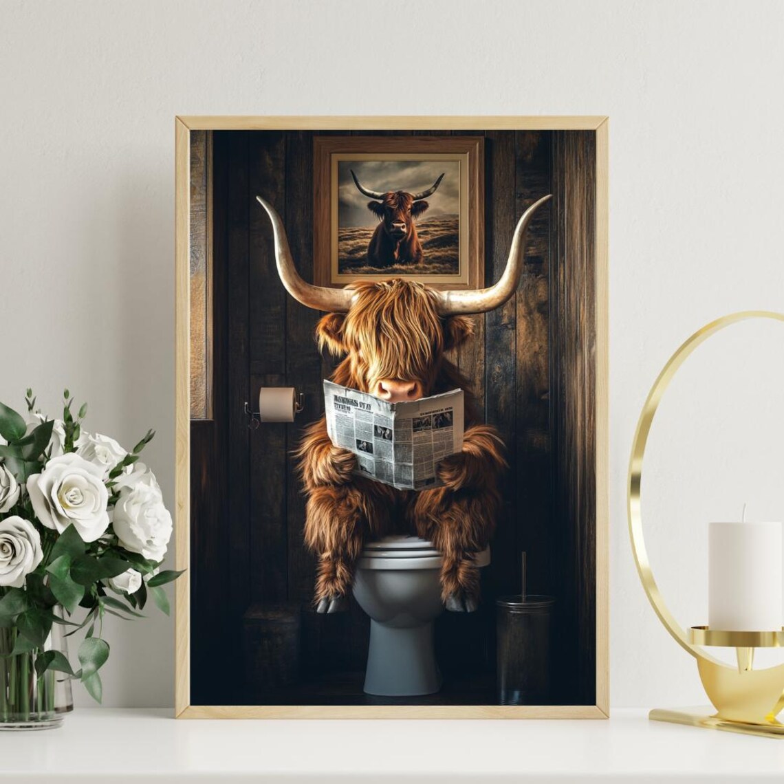 Highland Cow Bathroom Poster, Scottish Cow Portrait - Image 3