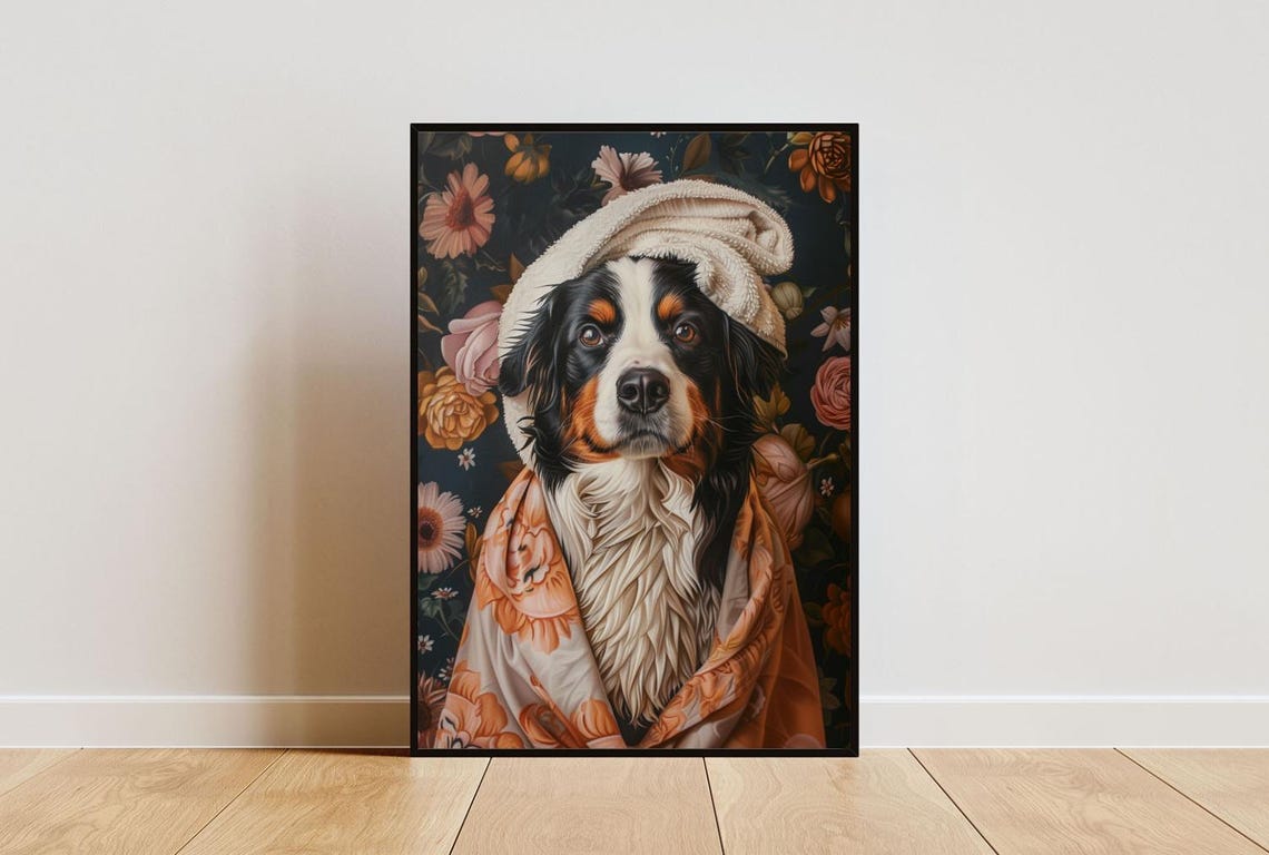 Bernese Mountain Dog Spa Day Bathrobe Towel Funny Cute Pet Poster
