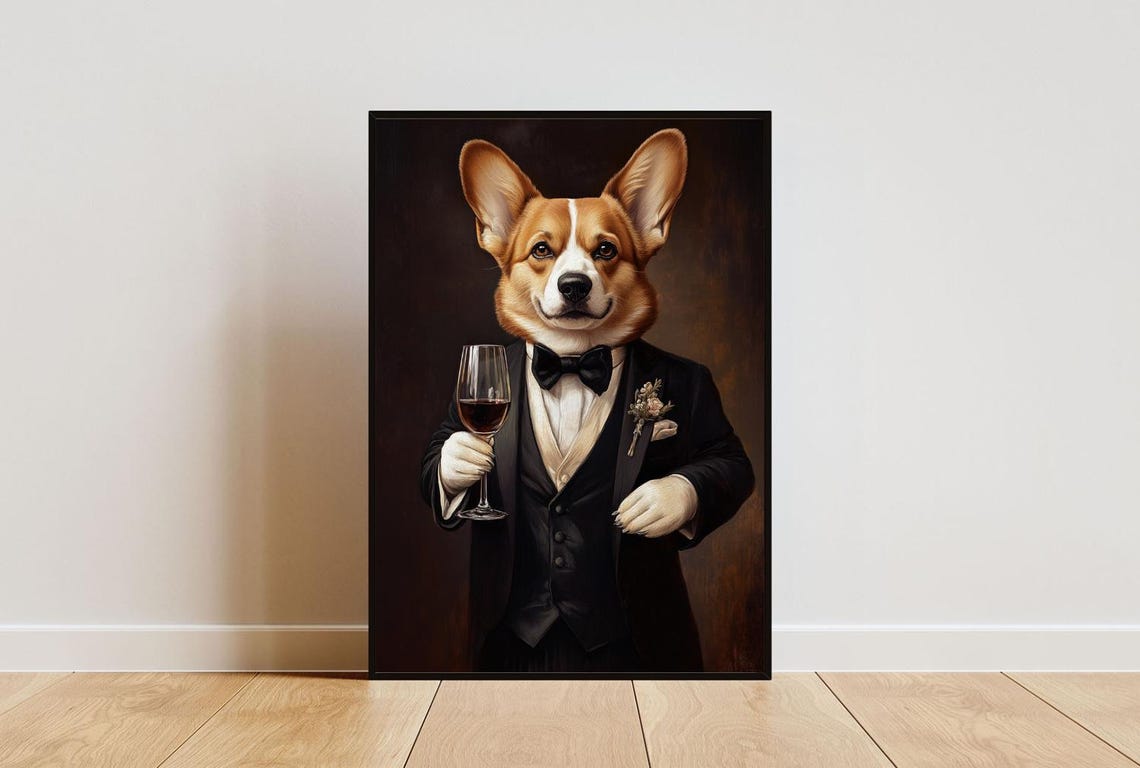 Cardigan Welsh Corgi In Tuxedo Poster Pet Poster Corgi In Suit Print Dog Wall Art Corgi Portrait Dog Living Room Poster Funny Corgi Art
