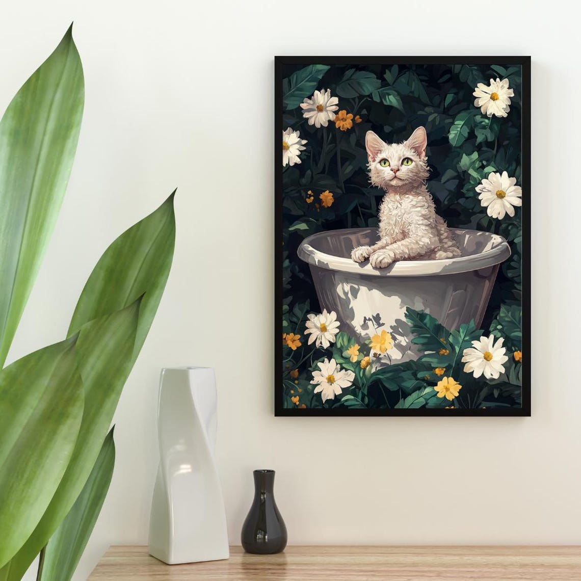 Devon Rex In Bathtub Poster Funny Cat Poster Devon Rex Bathroom Print Devon Rex Bath Poster Pet Poster Cat Bathroom Wall Art Funny Cat - Image 2