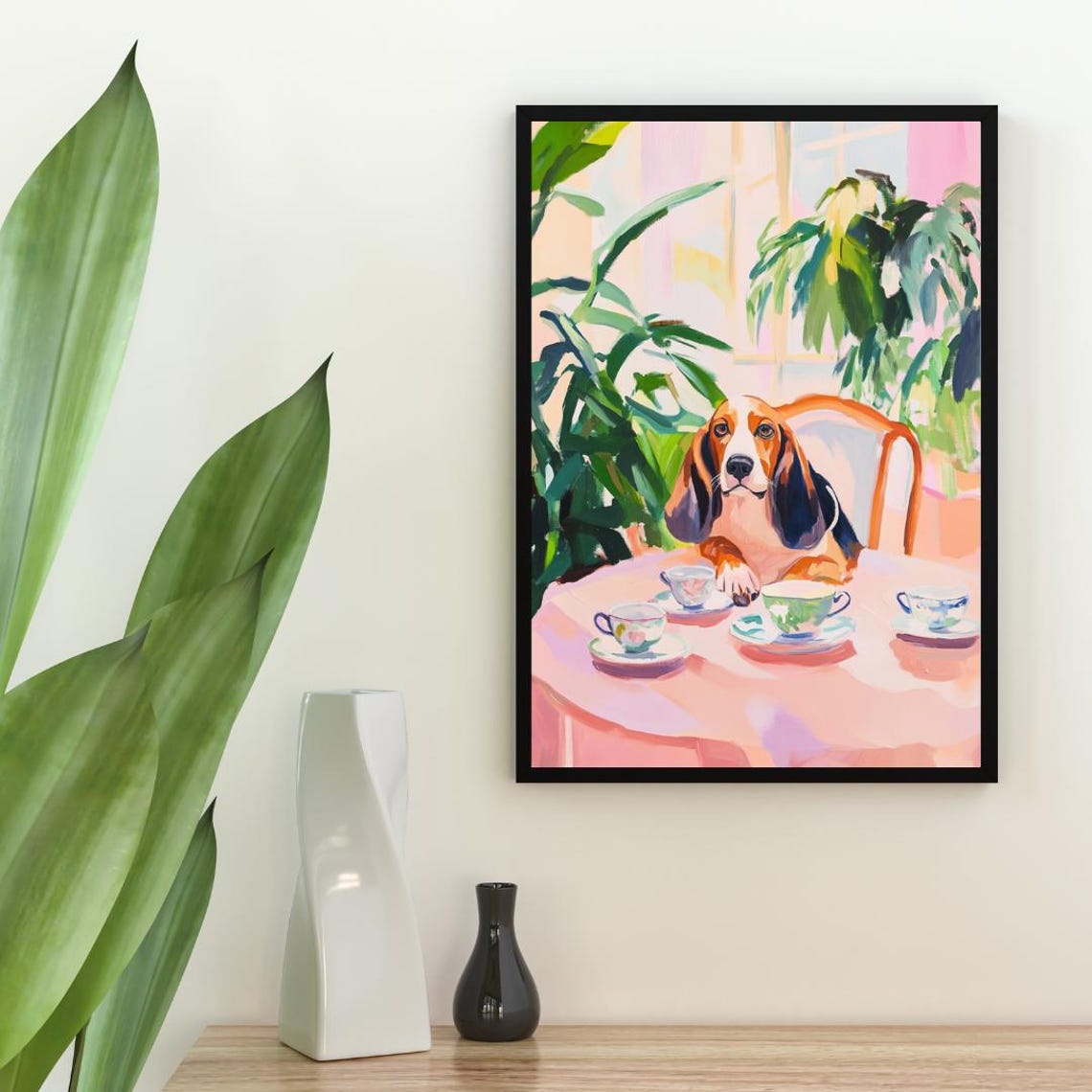 Retro Basset Hound Poster Basset Hound Oil Painting Vintage Basset Hound Poster Dog Dining Room Wall Art Retro Dog Poster Pet Poster - Image 2