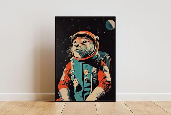 Otter Astronaut Poster Otter Retro Print Otter Portrait Animal Retro Space Poster Funny Animal Poster Andy Warhol Print Vintage Poster