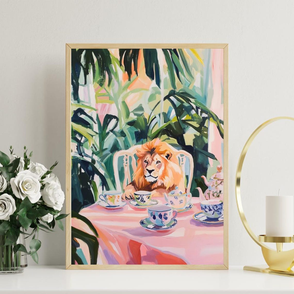 Retro Lion Poster Lion Oil Painting Vintage Lion Poster Animal Dining Room Wall Art Retro Animal Poster Funny Lion Wall Art Lion Print - Image 3