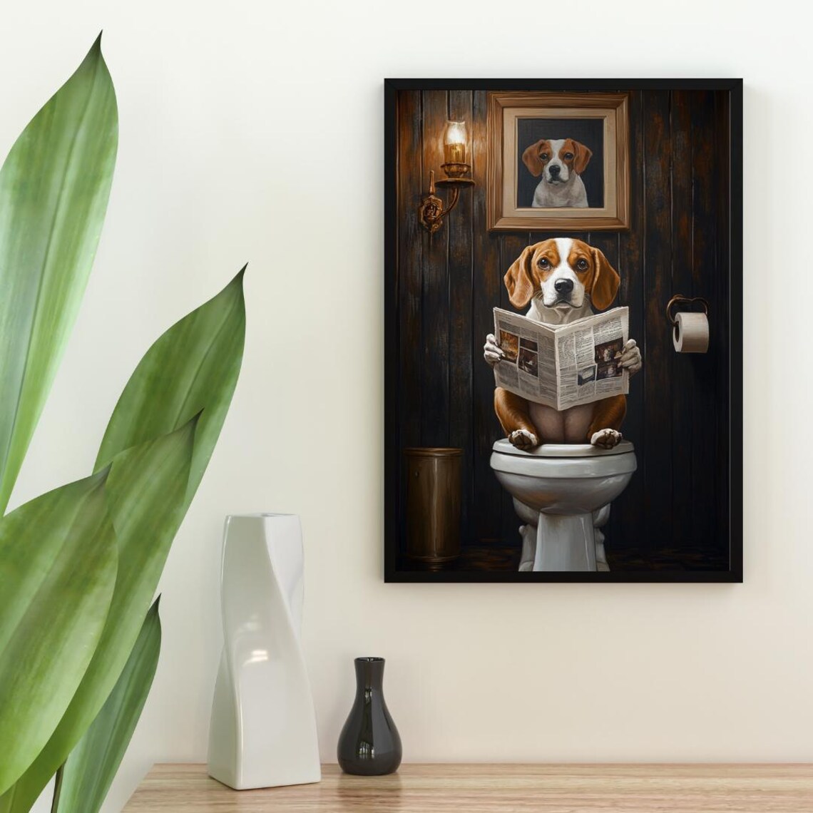 Beagle On Toilet Poster, Dog Bathroom Art Print - Image 2