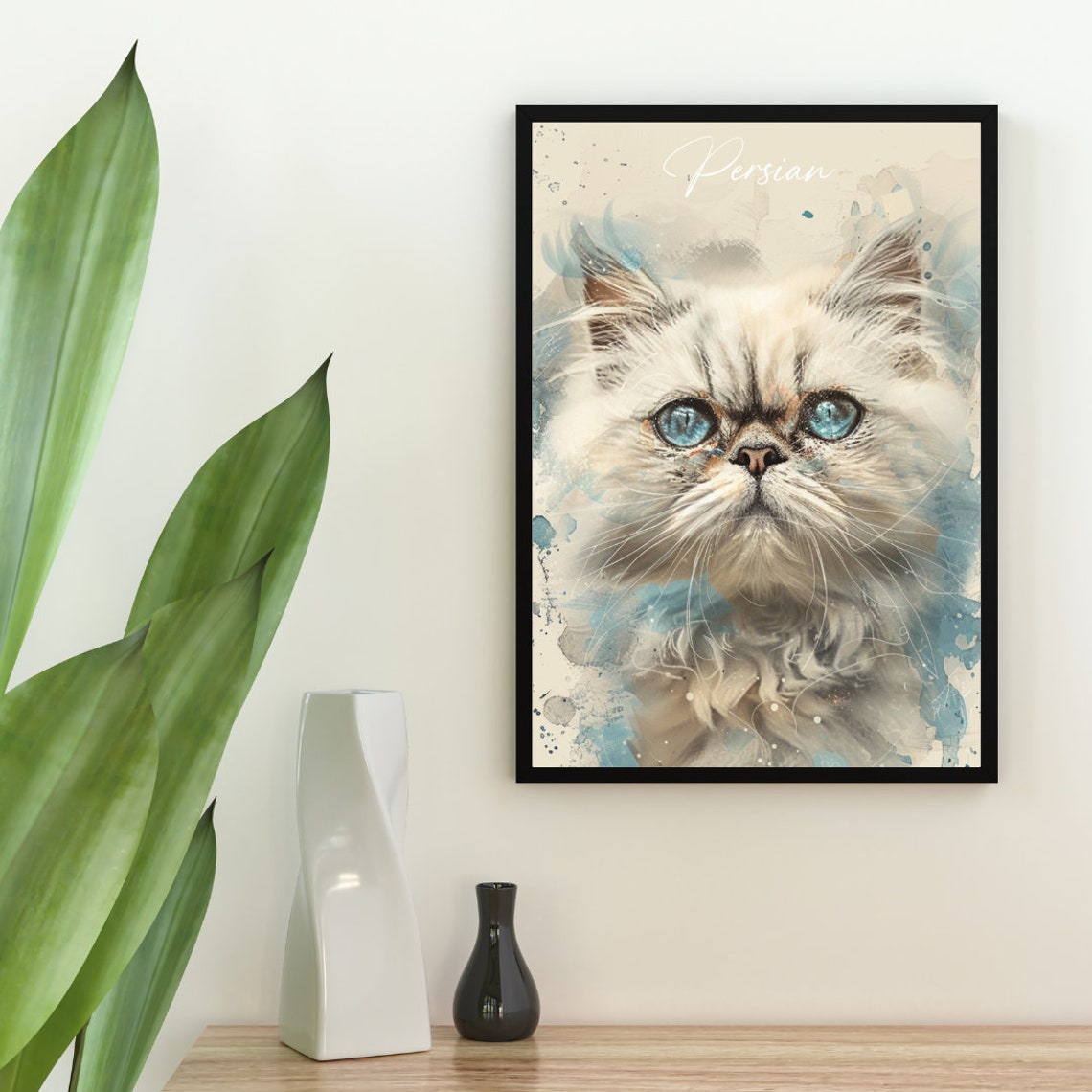 Persian Cat Watercolor Portrait Blue Eyes Elegant Fine Art Poster - Image 2