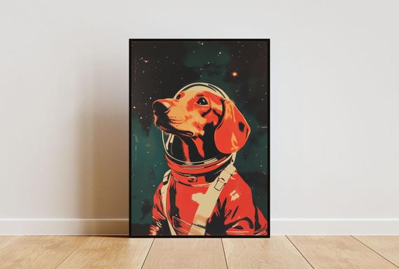 Dachshund Astronaut Poster Dachshund Retro Print Dachshund Portrait Dog Retro Space Poster Funny Dog Poster Andy Warhol Style Print