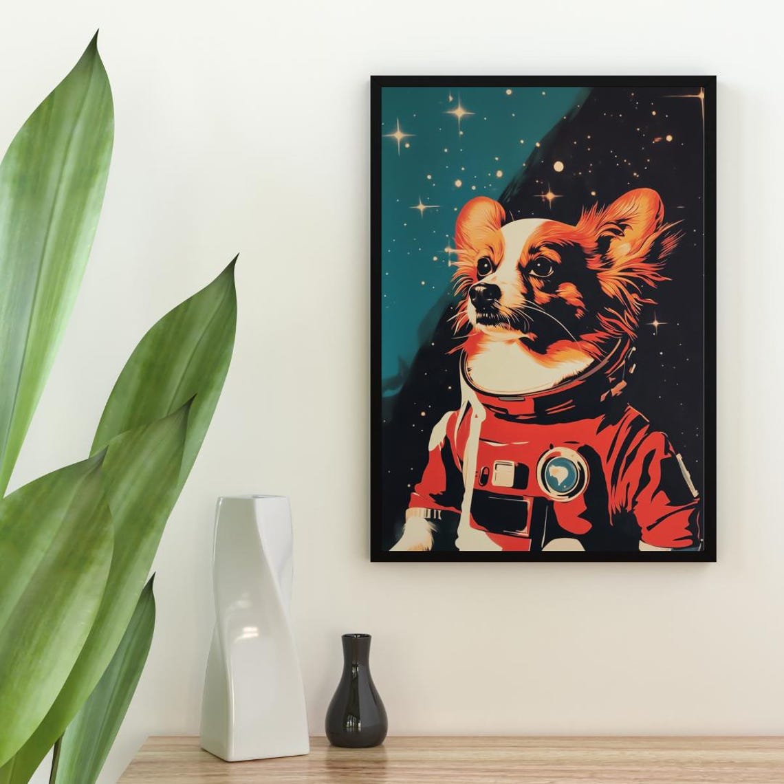 Papillon Astronaut Retro Space Dog Pop Art Portrait Poster Gift - Image 2