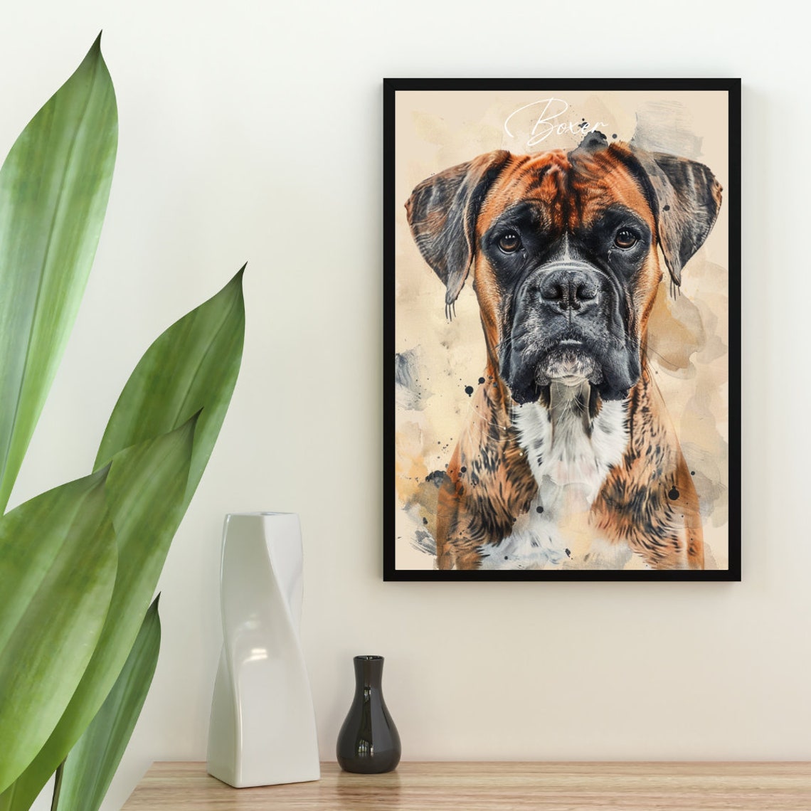 Boxer Poster Dog Poster Boxer Print Dog Wall Art Personalised Dog Photo Dog Boxer Watercolour Pet Portrait Customised Dog Portrait - Image 2