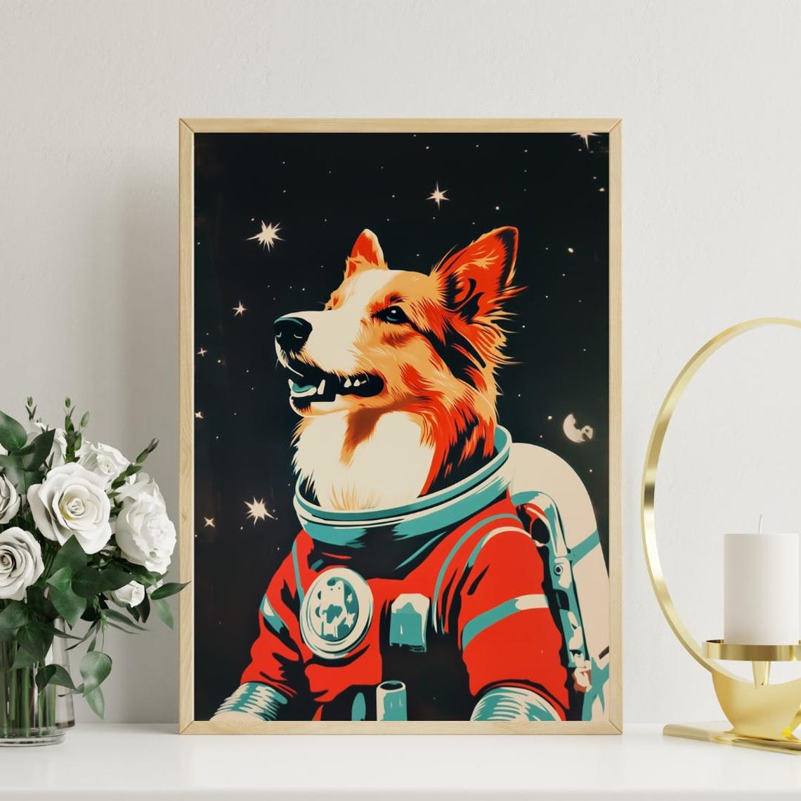 Shetland Sheepdog Astronaut Retro Space Dog Portrait Poster Gift - Image 3