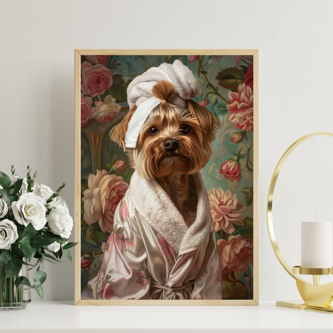 Yorkshire Terrier In Bathrobe Poster, Bathroom Art - Image 3