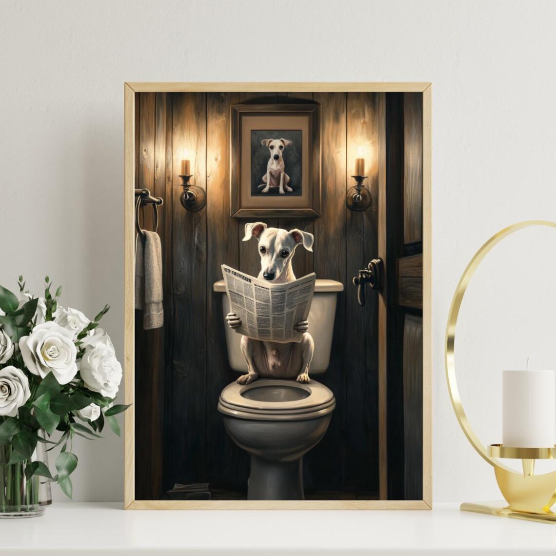 Italian Greyhound On Toilet Poster, Bathroom Wall Art - Image 3