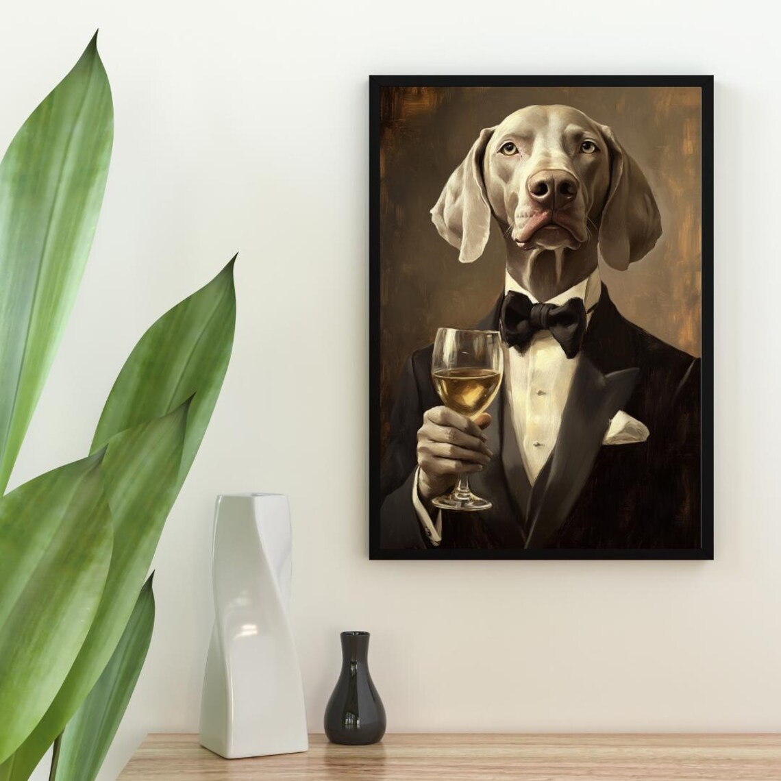Weimaraner in Tuxedo Dog Portrait Art Print - Image 2