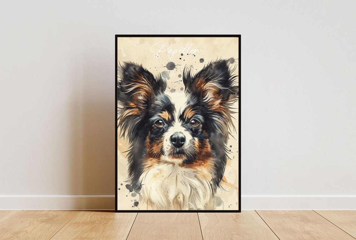 Papillon Watercolor Dog Portrait Poster for Dog Lovers Decor Gift