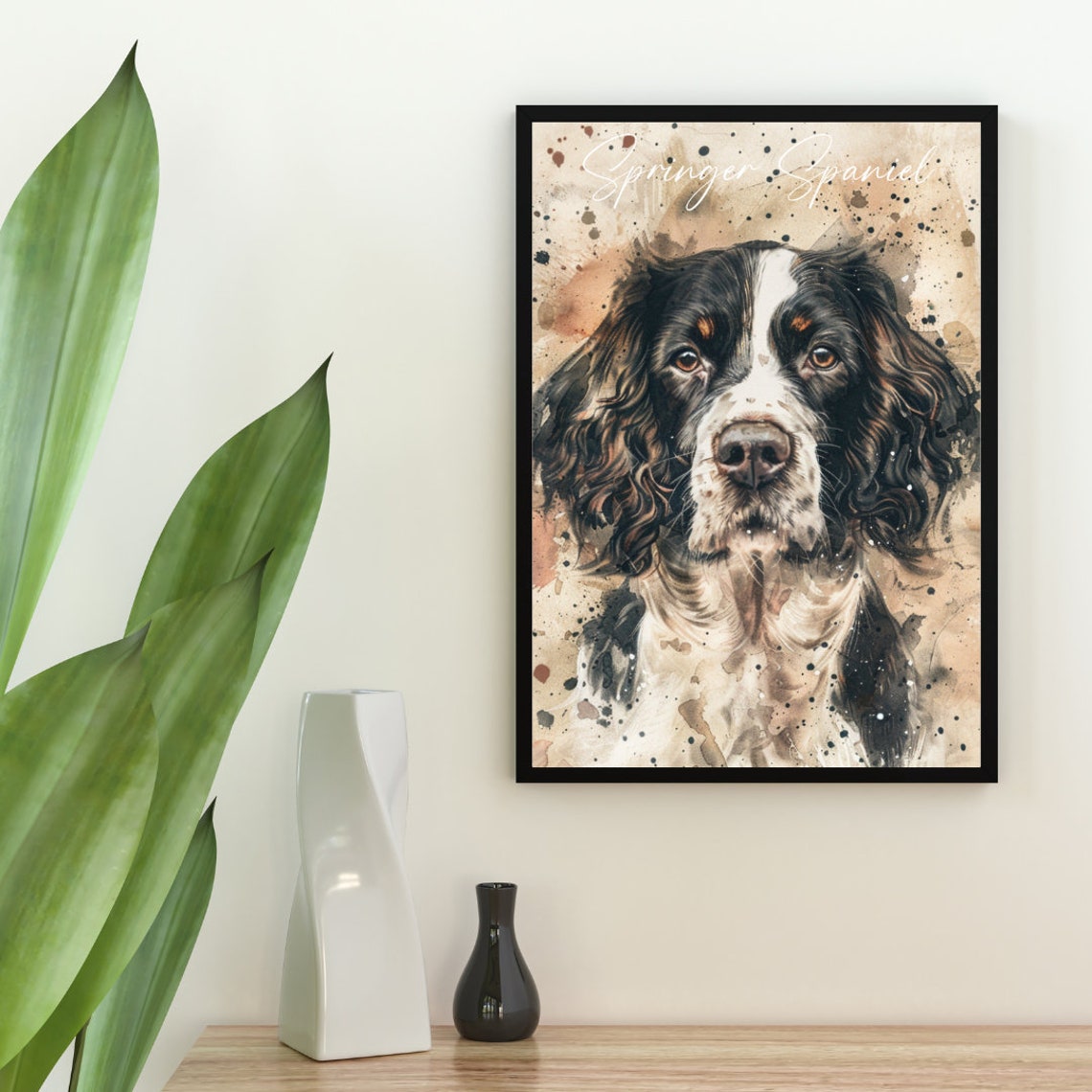 Springer Spaniel Watercolor Portrait Black White Dog Art Poster - Image 2