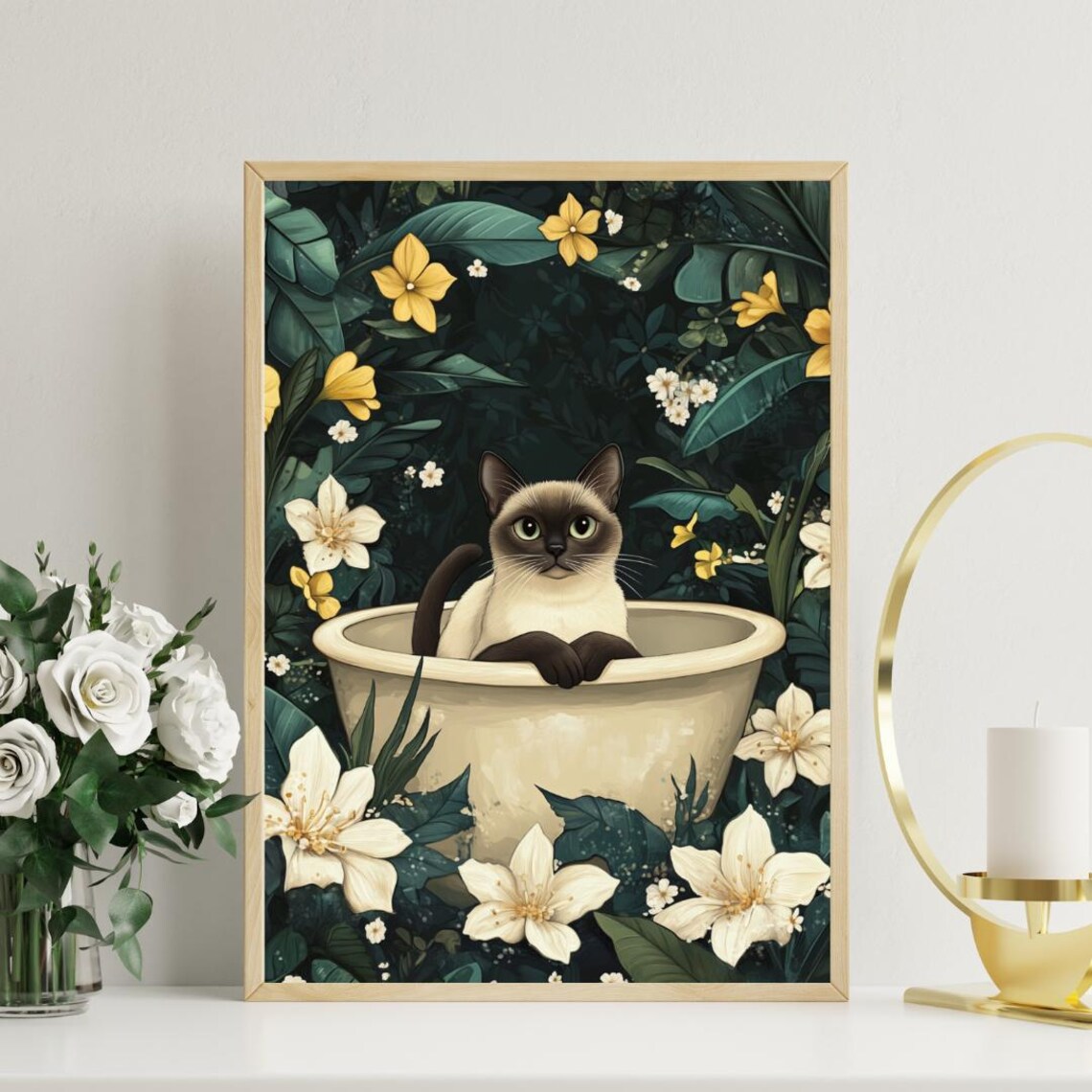 Siamese In Bathtub Funny Cat Bathroom Poster - Image 3