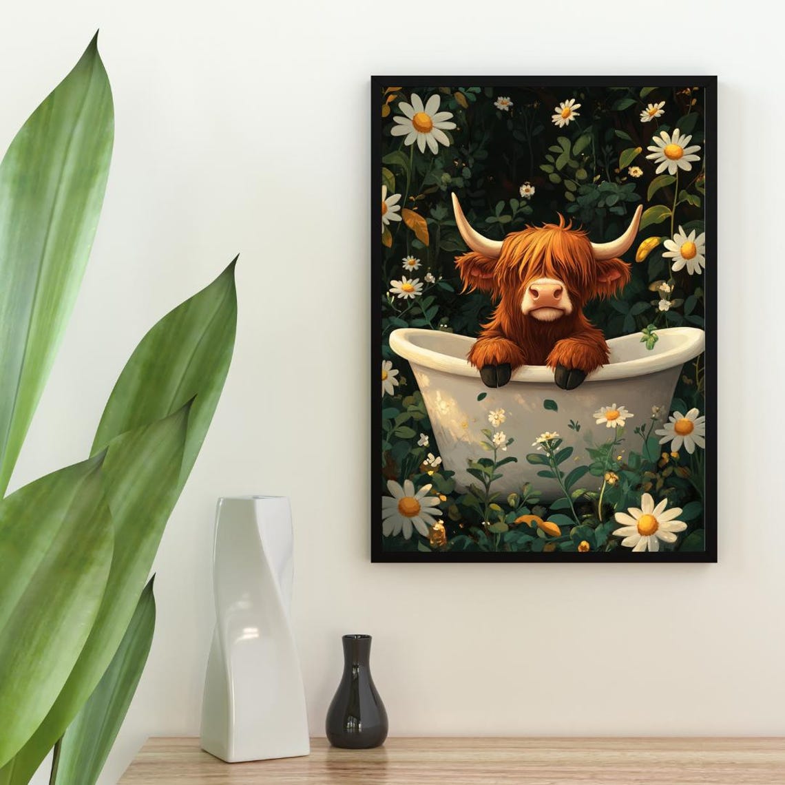 Highland Cow In Bathtub Poster Funny Animal Poster Highland Cow Bathroom Print Highland Cow Bath Poster Funny Animal Bathroom Wall Art - Image 2