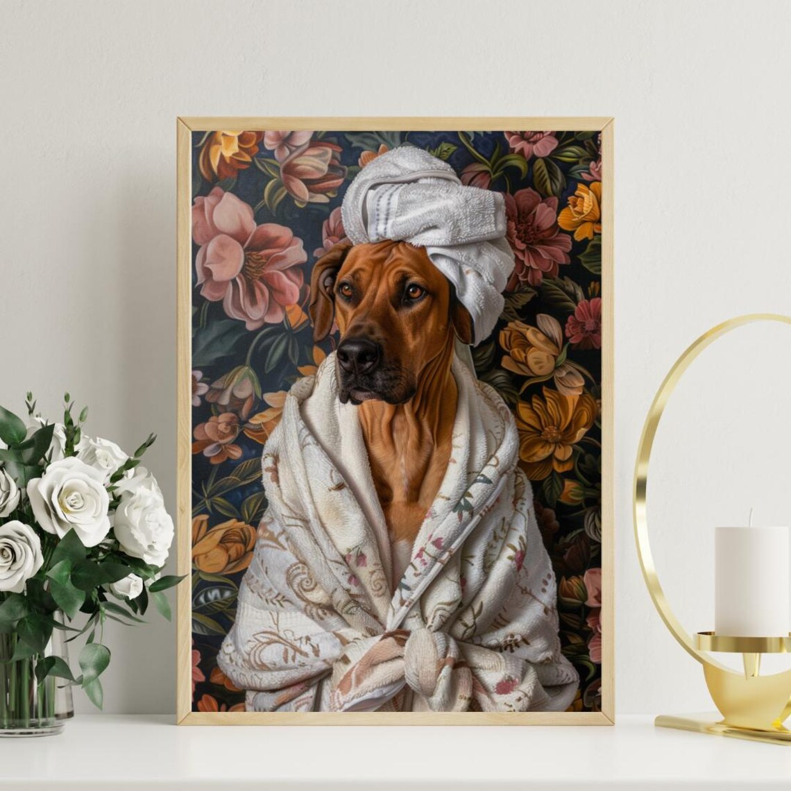 Rhodesian Ridgeback In Bathrobe Dog Poster Print - Image 3