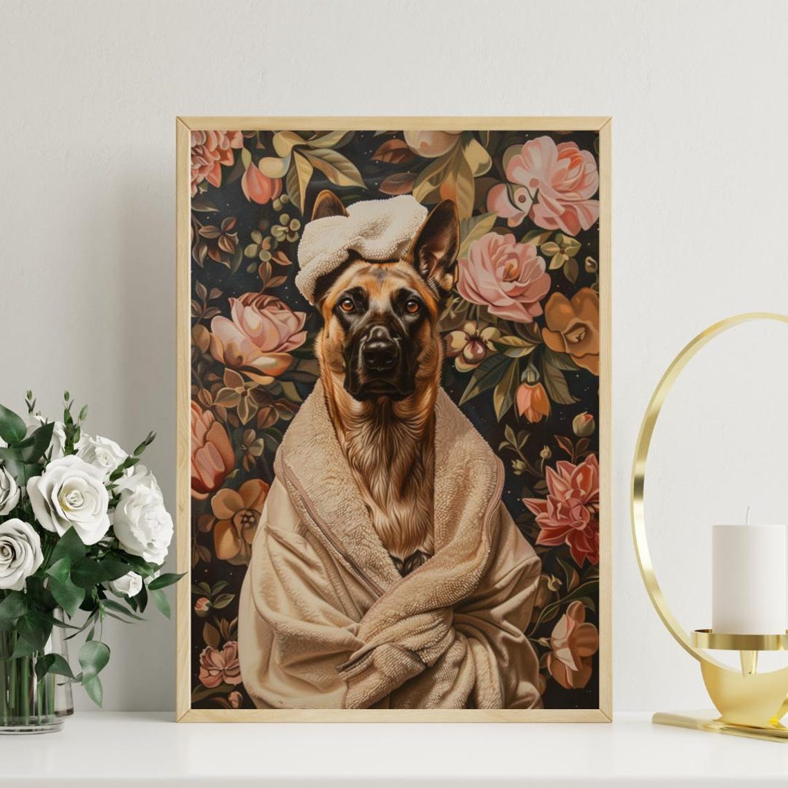 Belgian Malinois In Bathrobe Spa Day Portrait Funny Dog Wall Poster - Image 3