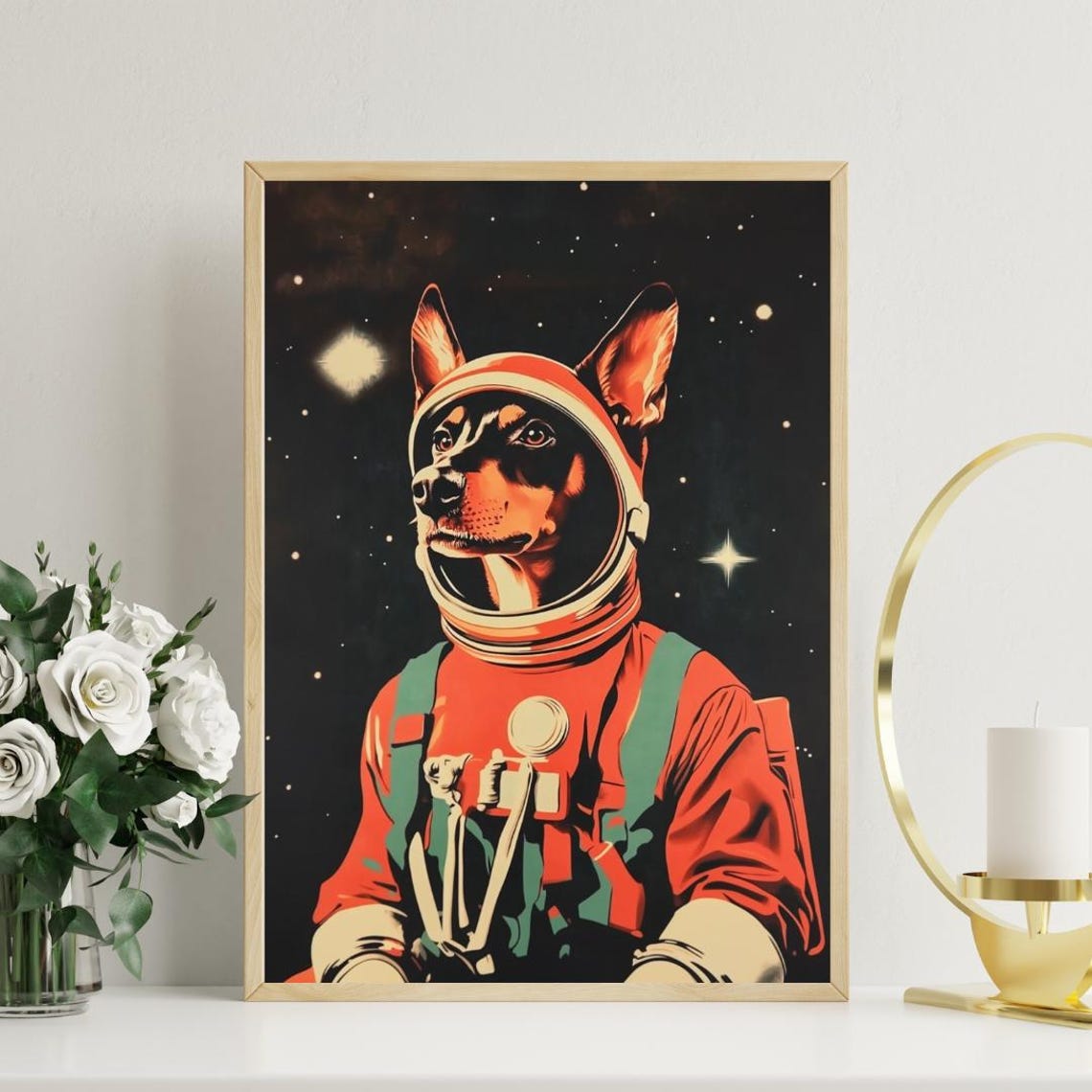 Doberman Pinscher Astronaut Retro Space Dog Pop Art Poster Gift - Image 3