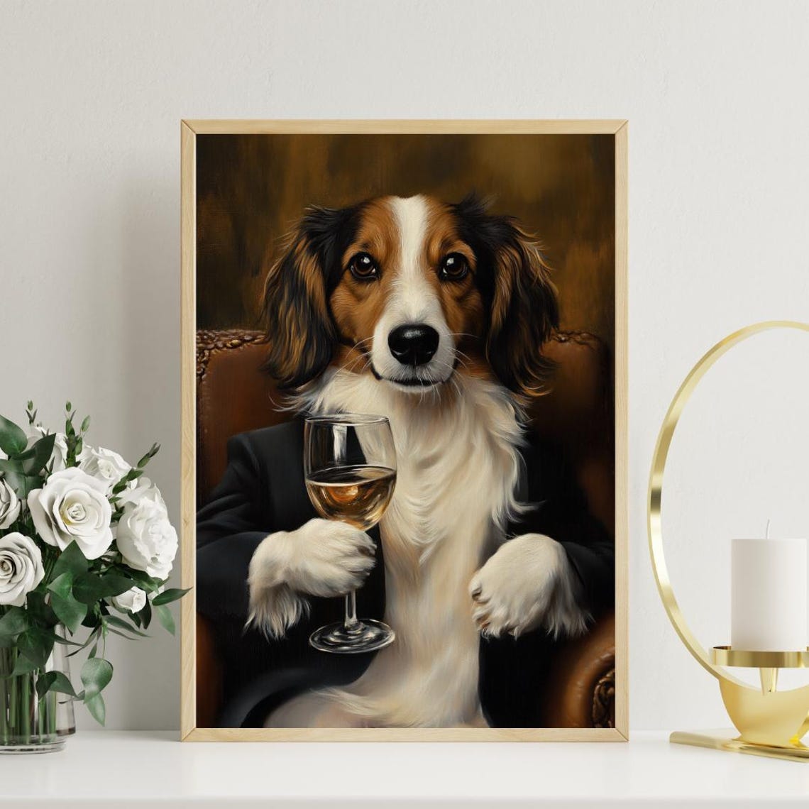 Border Jack In Tuxedo Holding White Wine Glass Dog Portrait Poster - Image 3