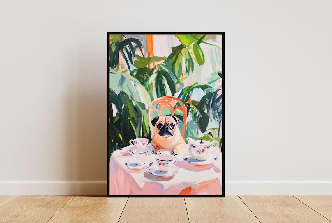 Retro Pug Oil Painting Vintage Dog Art Print