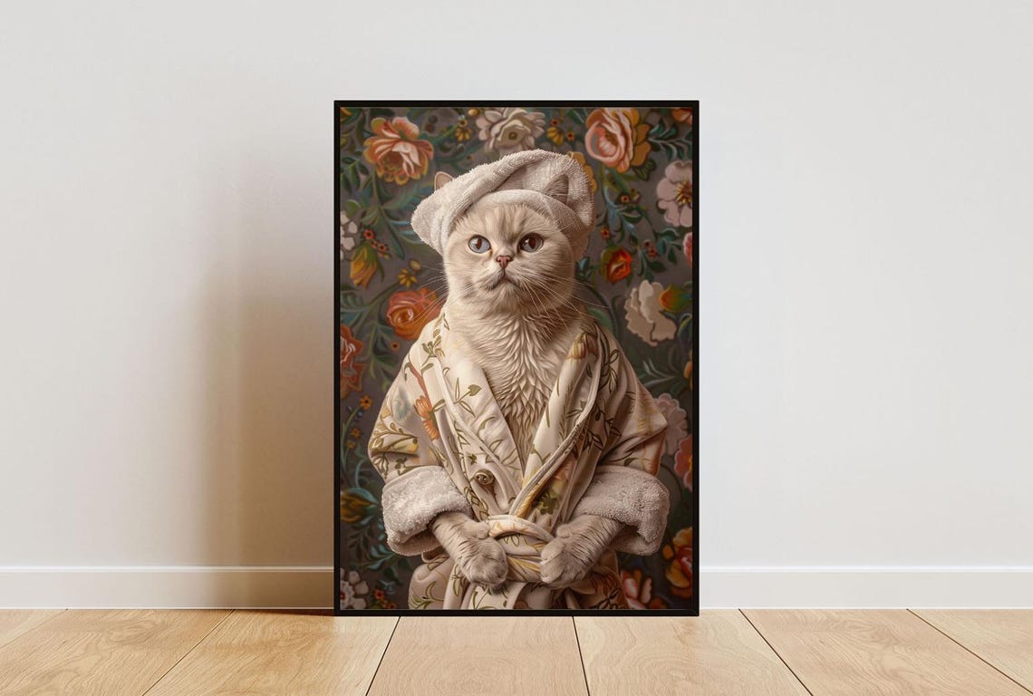 British Shorthair In Bathrobe Spa Day Funny Round Cat Wall Poster