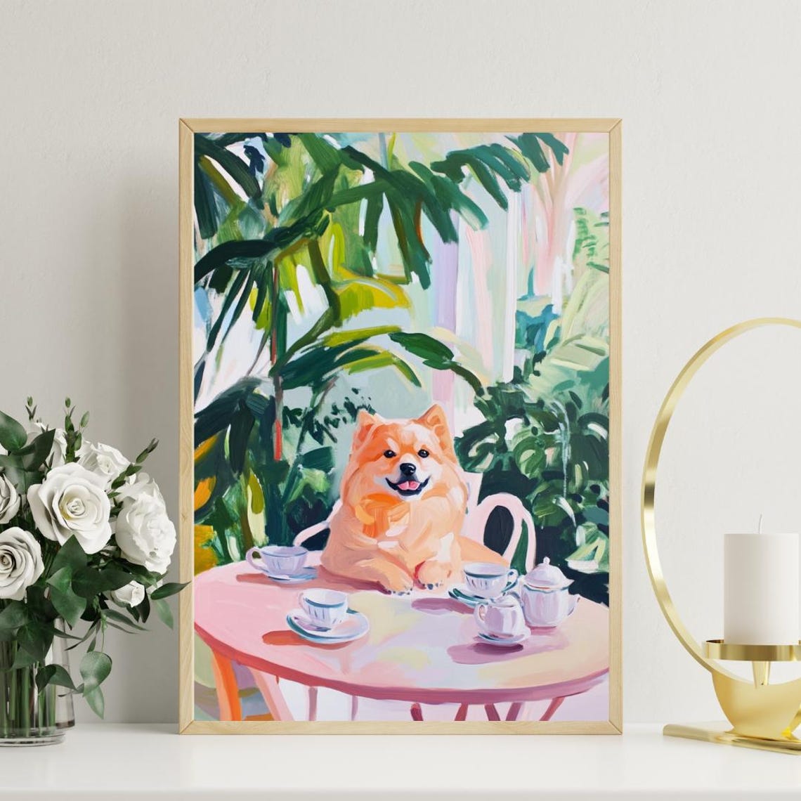 Chow Chow Dog Tea Party Fluffy Cream Smiling Cute Pet Portrait Poster - Image 3