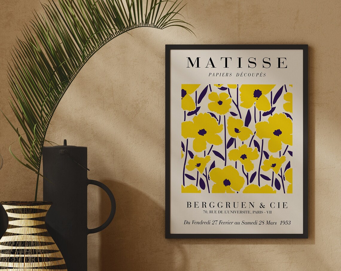 Matisse Bold Yellow Flowers Navy Stems Papiers Decoupes Poster - Image 3