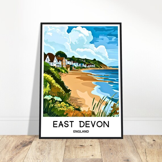 East Devon Travel Print Poster English Art England Lover Gift Wall Hanging Illustration Home Office Room Decor