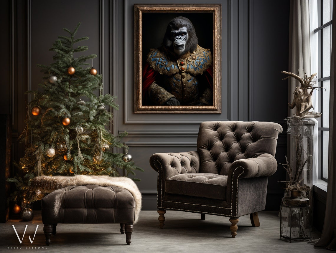 Victorian Gorilla Portrait Royal Armor Red Cape Gothic Art Poster - Image 4