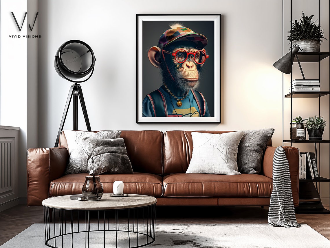 Chimp in Colorful Cap Red Glasses Gold Chain Streetwear Poster Art - Image 4