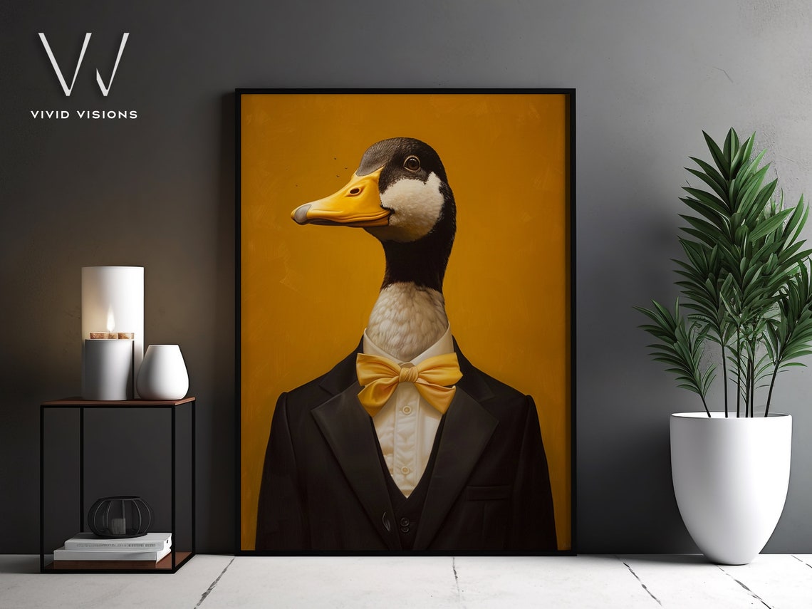 Duck in Black Tuxedo with Yellow Bow Tie Dapper Bird Portrait Poster