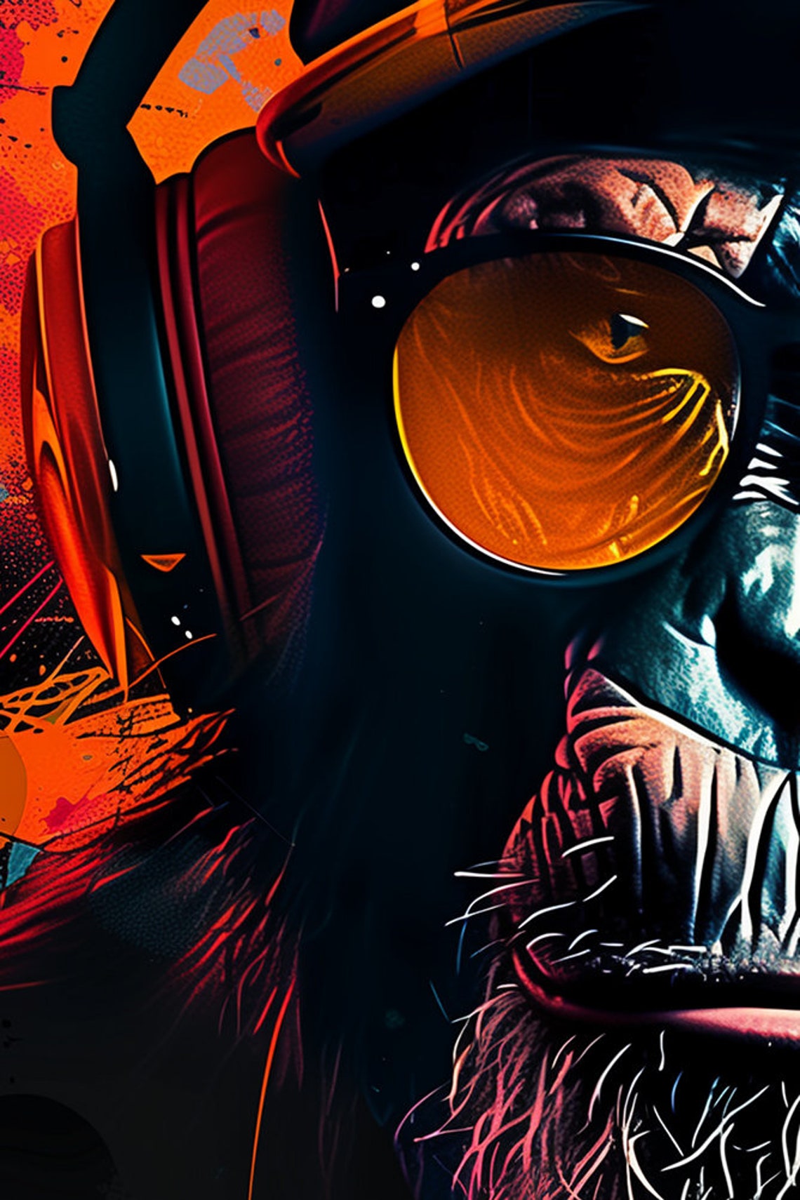 Chimpanzee DJ Headphones Cap Graffiti Splash Music Animal Poster - Image 2