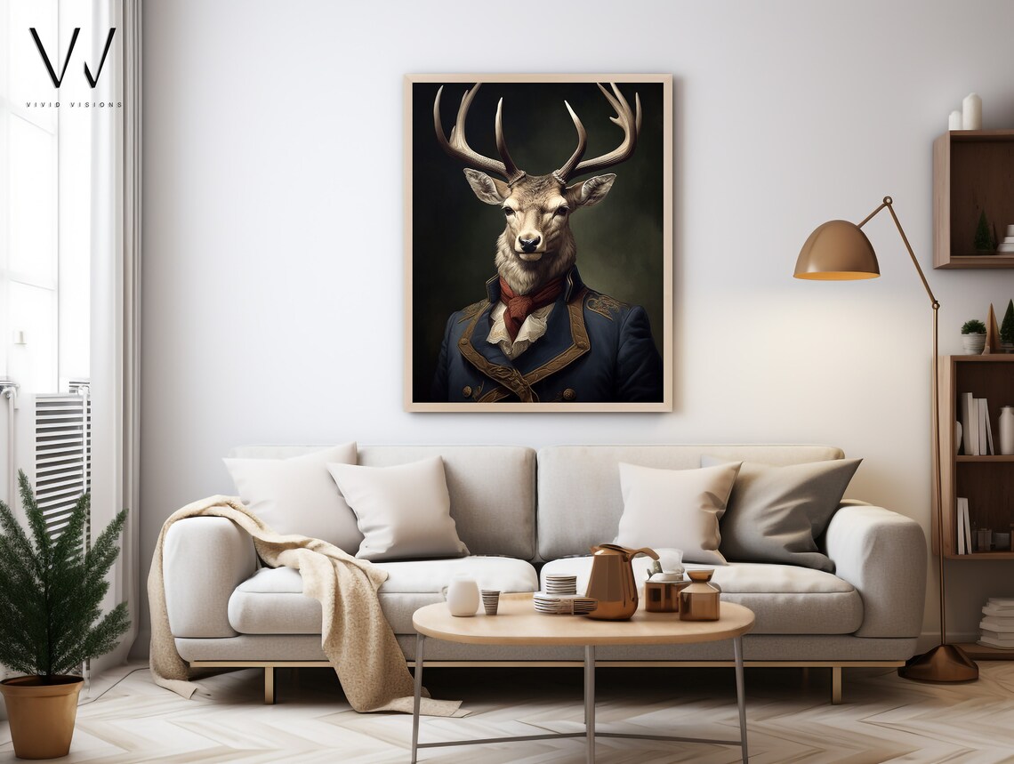 Victorian Stag Deer Portrait, Gothic Animal Art Print - Image 3