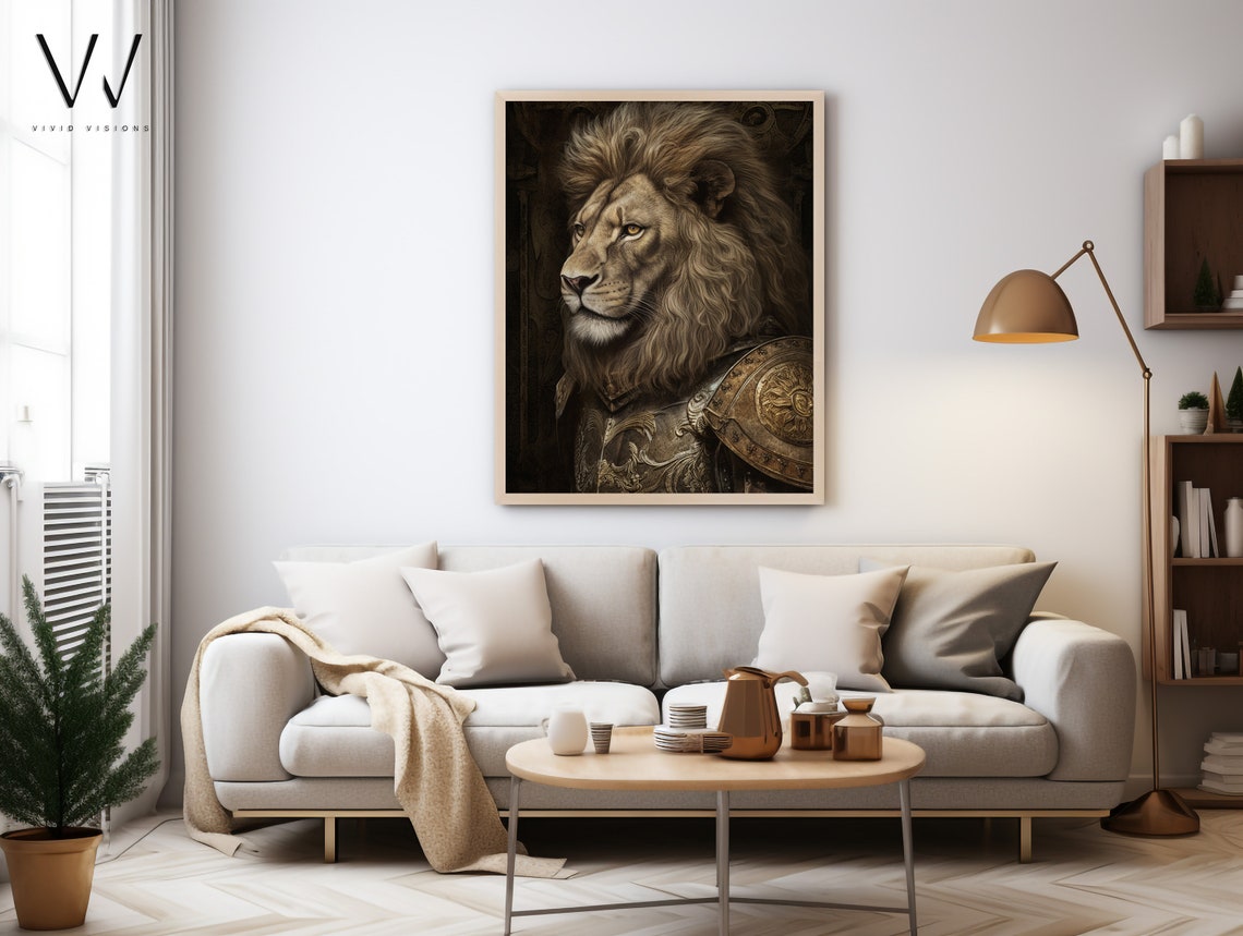 Lion Knight Portrait Ornate Medieval Armor Dark Warrior Art Poster - Image 3