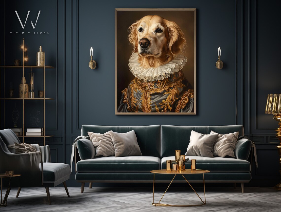Golden Retriever Renaissance Portrait Lace Ruff Royal Gown Poster - Image 3