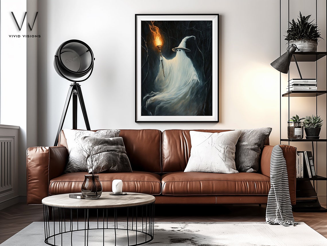 Wizard Ghost Holding A Flaming Torch Poster Dark Forest Halloween Art - Image 3
