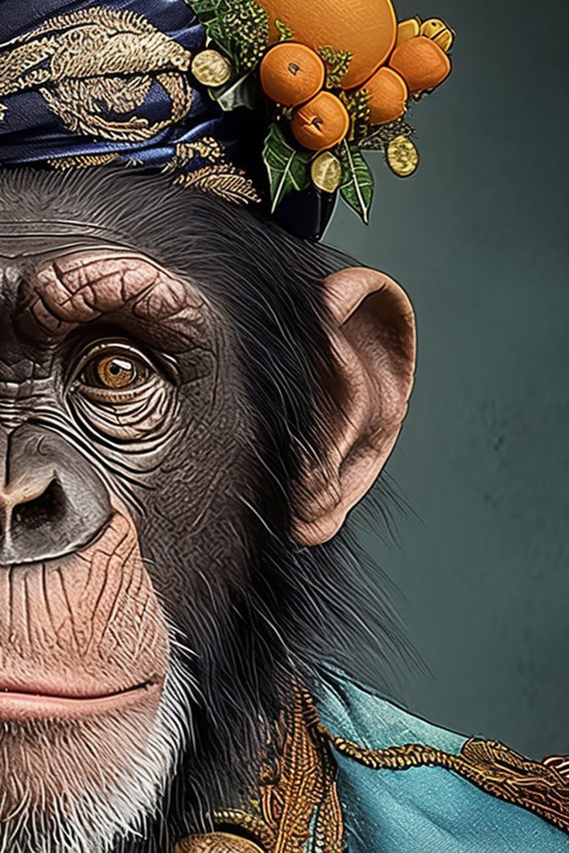 Chimpanzee in Turban Boho Royal Outfit Painted Animal Portrait Poster - Image 2