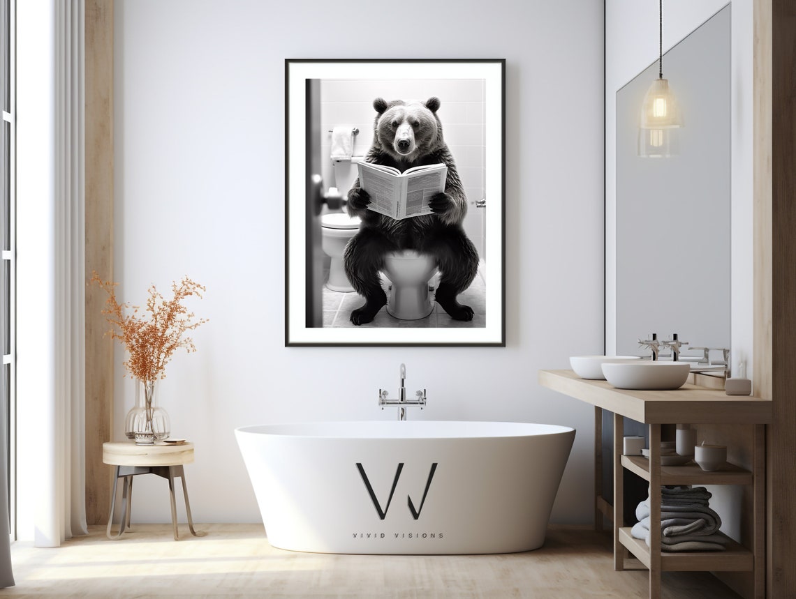 Funny Bear Reading the Newspaper While Sitting on the Toilet Poster - Image 3