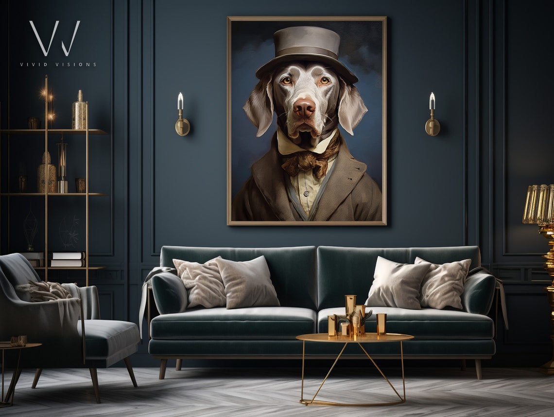 Weimaraner in Top Hat Brown Bow Tie Victorian Portrait Poster - Image 4