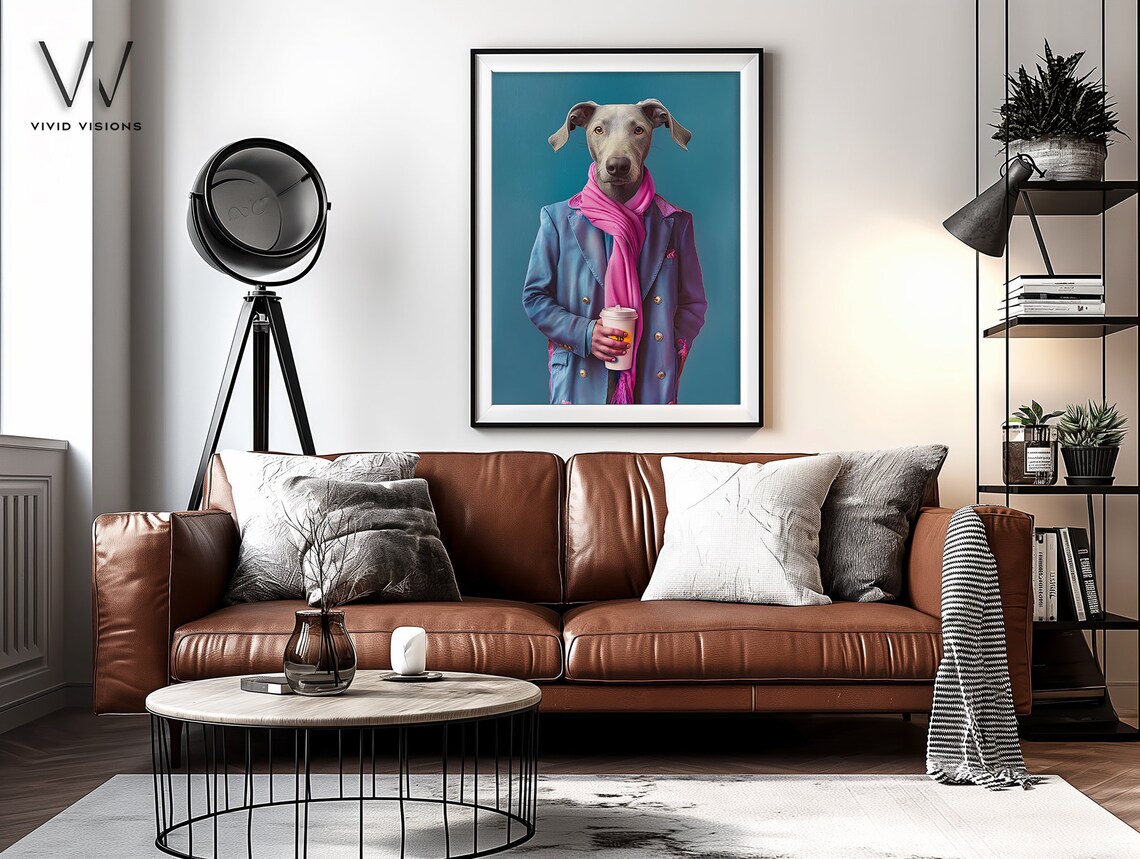 Modern Dog Portrait Drinking Coffee Art Print - Image 4
