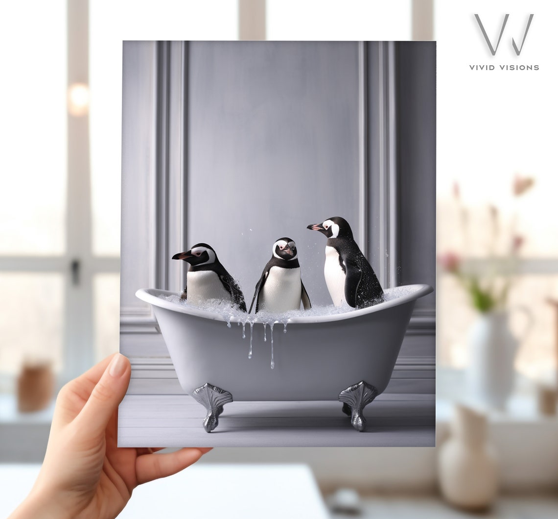 Three Penguins in a Vintage Clawfoot Bathtub Funny Wall Poster - Image 4
