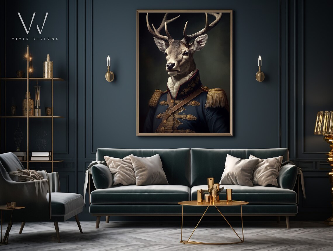 Victorian Stag Deer Portrait Fur Collar Gold Frogging Poster - Image 3