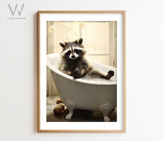 Adorable Raccoon in a Vintage Clawfoot Bathtub Bathroom Poster
