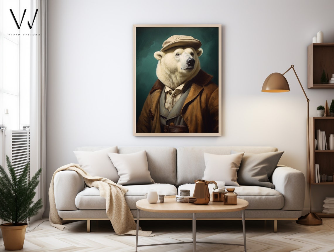 Polar Bear in a Flat Cap and Brown Coat with Cream Cravat Poster - Image 4